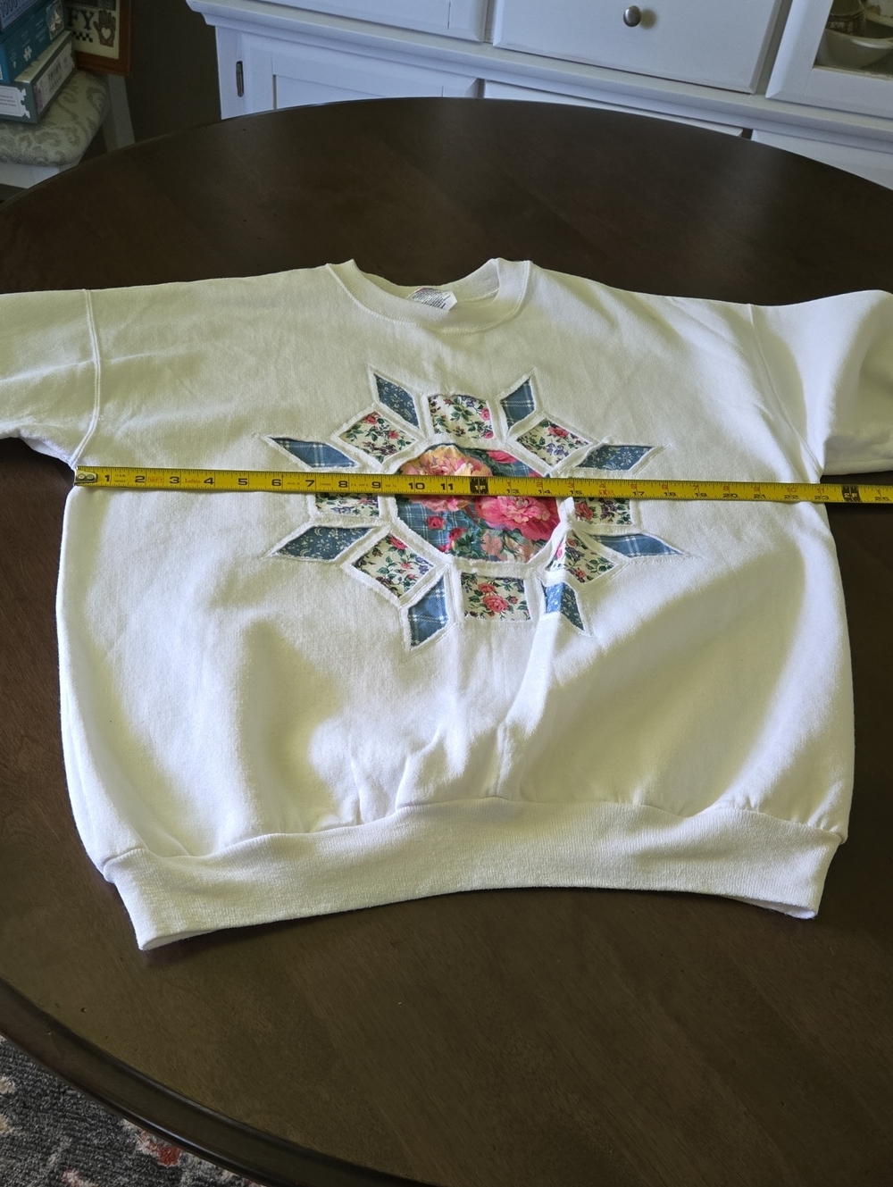Vintage 90s Hanes Her Way White Cotton Blend Sweatshirt Quilt Pattern Size Large - Picture 6 of 10